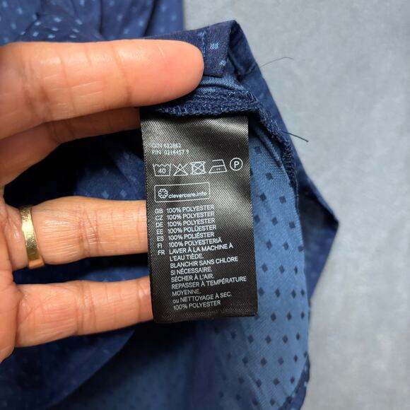 H&M Navy Dotted Sheer Button Front Blouse Size 10 Blue Work Business Office - Picture 8 of 11